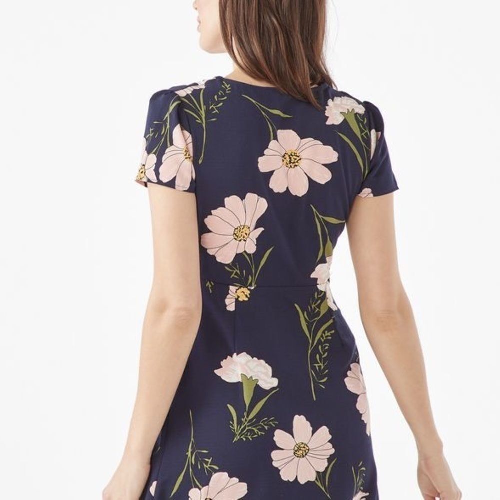 JustFab || pink floral navy fit and flare dress - Picture 4 of 10